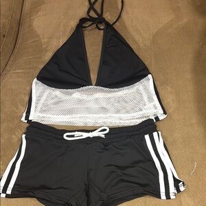 Black and White Halter Mesh Set